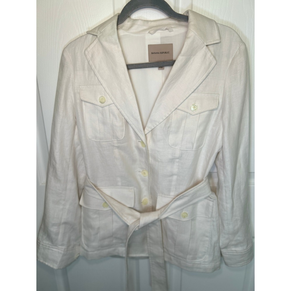 Banana Republic NWT Heritage Utility Linen Belted Blazer Jacket Off White Size 2